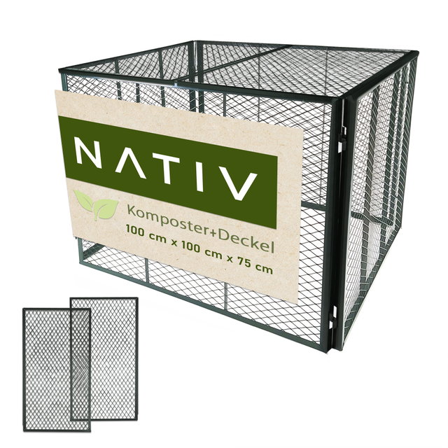 Komposter 100x100x75 cm mit Deckel, dunkelgrün – stabiler Metallkomposter für Garten